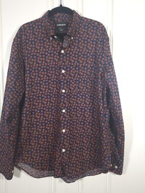 Bonobos Tailored Fit Dress Shirt Medium Short Navy Orange Print Cotton